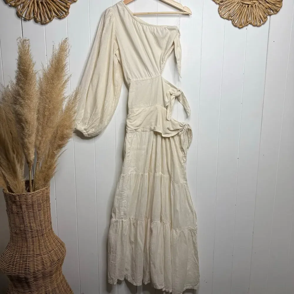 Free People x Jen's Pirate Booty maxi dress cutout pleated ruffled tiered XS